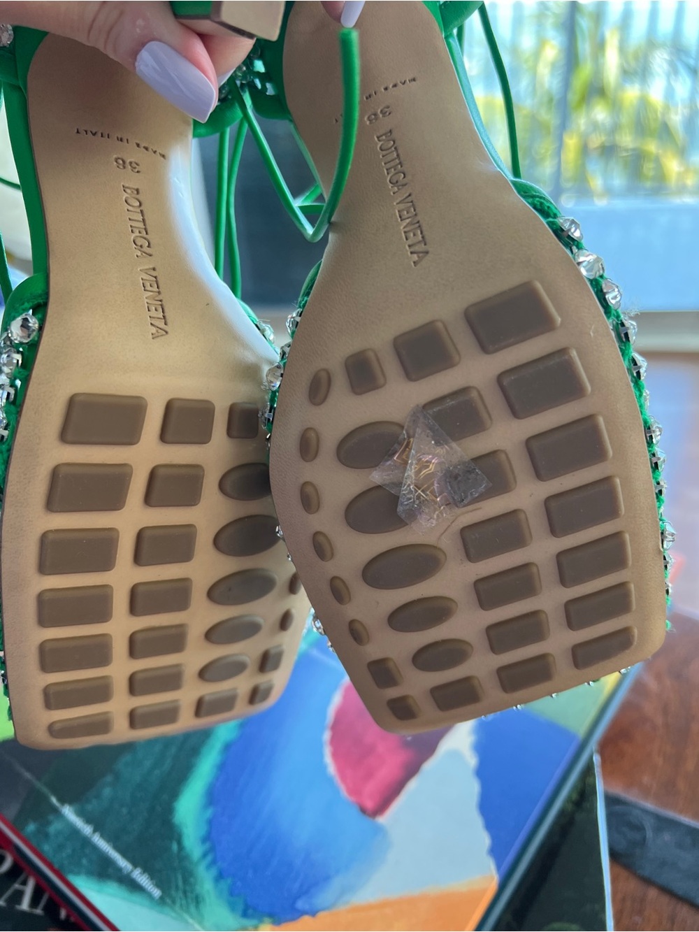 Bottega Veneta Green Crystal-Embellished Strappy Heels - Picture 7 of 10